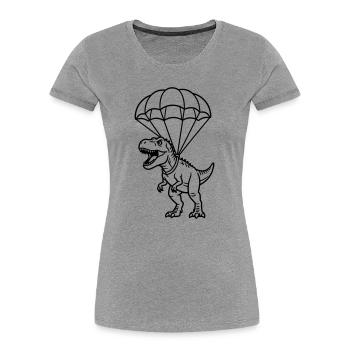 T Rex avec parachute - T-shirt bio Premium Femme - gris chiné - Devant - Mia (176cm)
