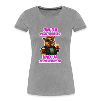 lustiger Trinkspruch es eskaliert eh Malle Party - Frauen Premium Bio T-Shirt - Grau meliert - Vorne - Mia (176cm)