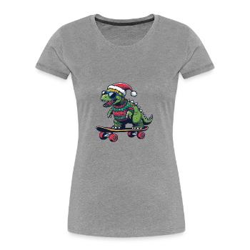 Dinosaur stegosaurus Christmas Funny - Women's Premium Organic T-Shirt - heather grey - Front - Mia (176cm)