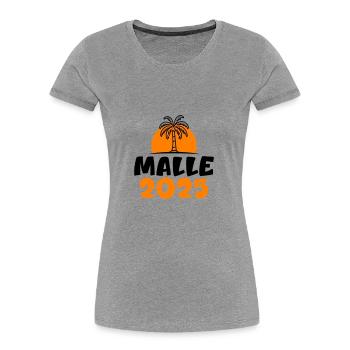 Malle 2025 - Frauen Premium Bio T-Shirt - Grau meliert - Vorne - Mia (176cm)