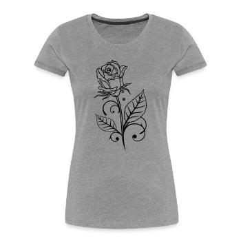 Rose mit Blättern - Frauen Premium Bio T-Shirt - Grau meliert - Vorne - Mia (176cm)
