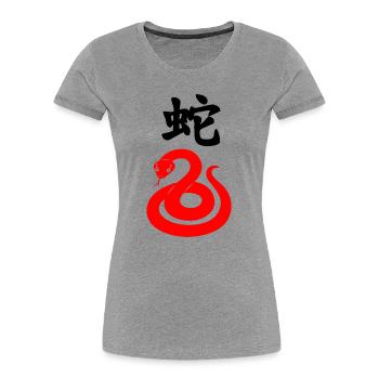 Chinesische Schrift mit roter Schlange - Frauen Premium Bio T-Shirt - Grau meliert - Vorne - Mia (176cm)