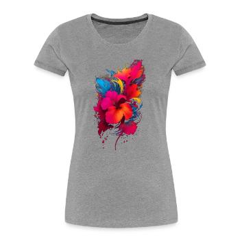 Hibiskus - Frauen Premium Bio T-Shirt - Grau meliert - Vorne - Mia (176cm)