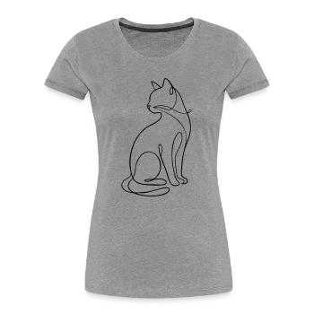 Einzeilige sitzende Katzensilhouette - Frauen Premium Bio T-Shirt - Grau meliert - Vorne - Mia (176cm)
