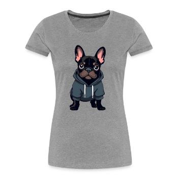 Bouledogue français - T-shirt bio Premium Femme - gris chiné - Devant - Mia (176cm)