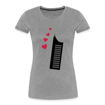 Leipzig Uniriese MDR Gebäude - Frauen Premium Bio T-Shirt - Grau meliert - Vorne - Mia (176cm)