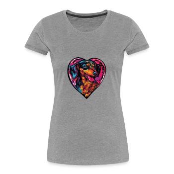 Teckel BlaireauChien Coeur Amour - T-shirt bio Premium Femme - gris chiné - Devant - Mia (176cm)