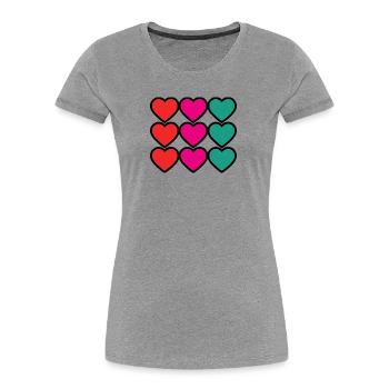 COEUR. MERCI. MAÎTRESSE. MAÎTRE. MERCI MAÎTRESSE. - T-shirt bio Premium Femme - gris chiné - Devant - Mia (176cm)