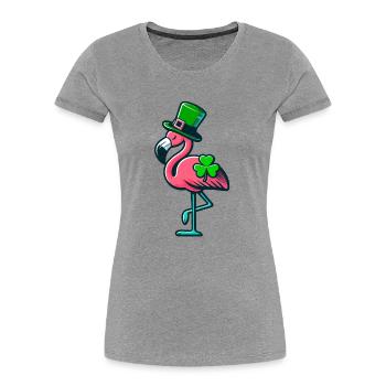 Lucky Flamingo, Funny St. Patrick's Day Design - Women's Premium Organic T-Shirt - heather grey - Front - Mia (176cm)