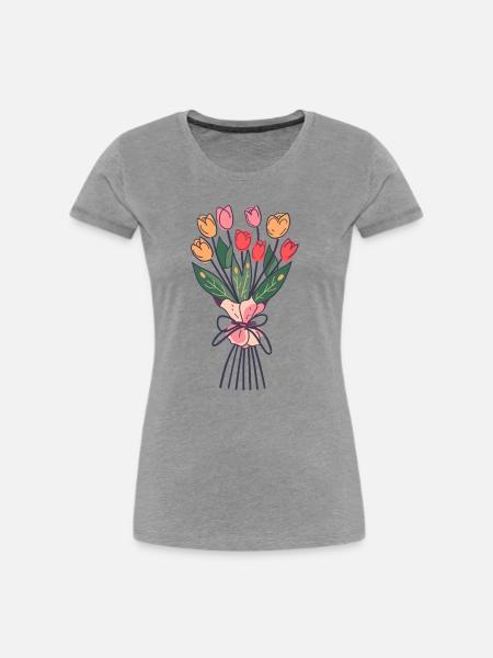 Handbemalter Tulpenstrauß - Frauen Premium Bio T-Shirt - Grau meliert