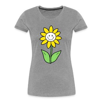 Smiling Sunflower Graphic - Women's Premium Organic T-Shirt - heather grey - Front - Mia (176cm)
