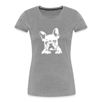 French Bulldog - Frauen Premium Bio T-Shirt - Grau meliert - Vorne - Mia (176cm)