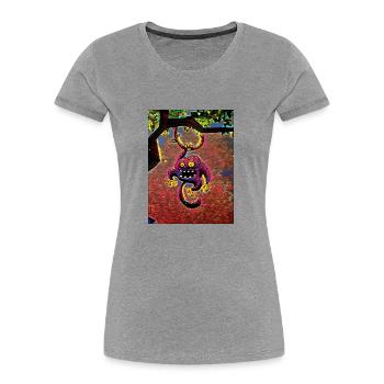 Singe violet dans un arbre - T-shirt bio Premium Femme - gris chiné - Devant - Mia (176cm)