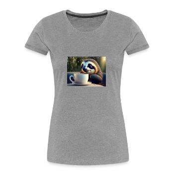 Caffeinated Sloth - Frauen Premium Bio T-Shirt - Grau meliert - Vorne - Mia (176cm)