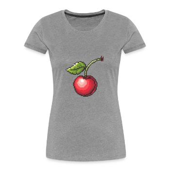 Kirsche Pixel Gamer - Frauen Premium Bio T-Shirt - Grau meliert - Vorne - Mia (176cm)