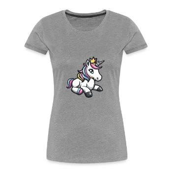 Couronne de bande dessinée Licorne - T-shirt bio Premium Femme - gris chiné - Devant - Mia (176cm)