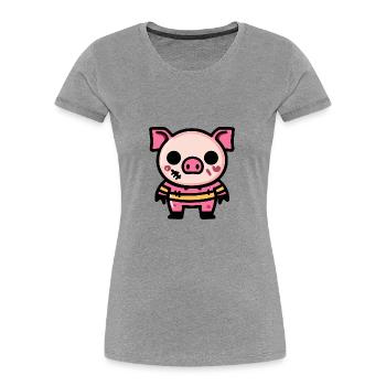 Schwein Halloween Comic Zombie - Frauen Premium Bio T-Shirt - Grau meliert - Vorne - Mia (176cm)