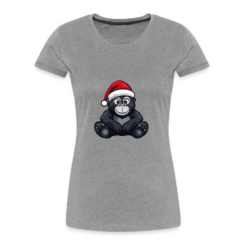 Gorille Weihnachten Noël - T-shirt bio Premium Femme - gris chiné - Devant - Mia (176cm)