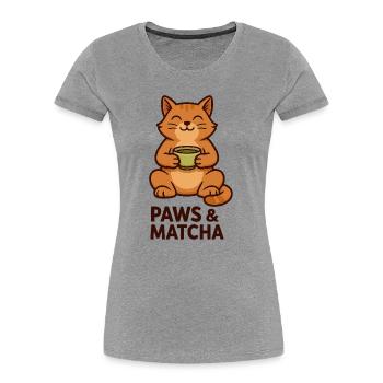 Paws & Matcha Cat - Women's Premium Organic T-Shirt - heather grey - Front - Mia (176cm)