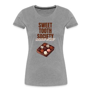 Sweet Tooth Society Cocoa Crew - Frauen Premium Bio T-Shirt - Grau meliert - Vorne - Mia (176cm)