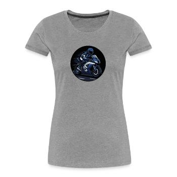 Voiture de course bleue sur moto sport - T-shirt bio Premium Femme - gris chiné - Devant - Mia (176cm)