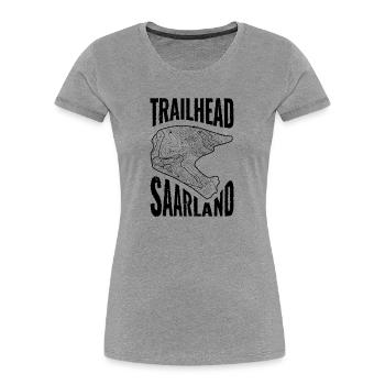 Mountainbike T-Shirt Trailhead Saarland - Frauen Premium Bio T-Shirt - Grau meliert - Vorne - Mia (176cm)