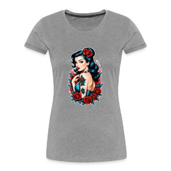 Rockabilly / Pin-up / 50er Jahre - Frauen Premium Bio T-Shirt - Grau meliert - Vorne - Mia (176cm)