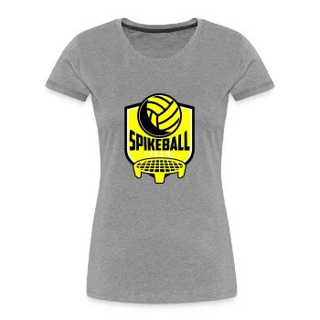 Farben änderbar | Roundnet Spikeball Team Fun - Frauen Premium Bio T-Shirt - Grau meliert - Vorne - Mia (176cm)