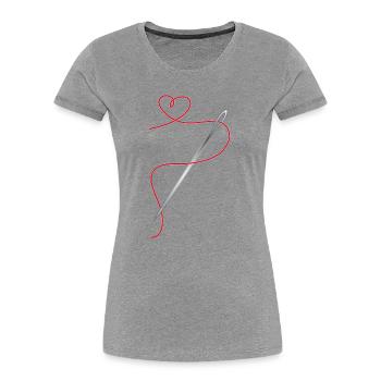 Needle and sewing thread with heart - Women's Premium Organic T-Shirt - heather grey - Front - Mia (176cm)