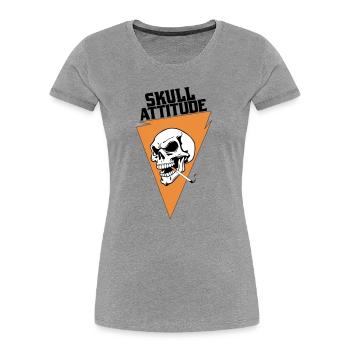 Rebell Totenschädel mit Dreieck Zigarette - Frauen Premium Bio T-Shirt - Grau meliert - Vorne - Mia (176cm)