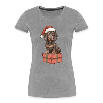 Christmas Dachshund with Gift – Sweet Xmas Motif - Women's Premium Organic T-Shirt - heather grey - Front - Mia (176cm)