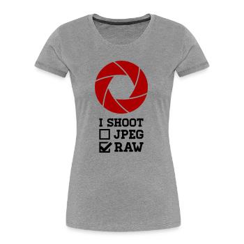 I Shoot Fotografie – Kamera Design für Fotografen - Frauen Premium Bio T-Shirt - Grau meliert - Vorne - Mia (176cm)