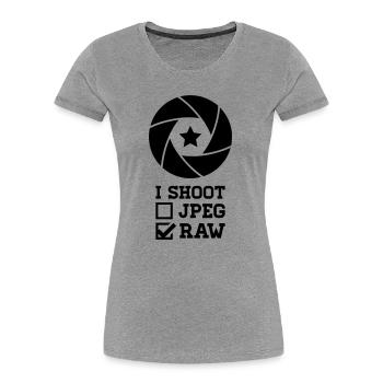I Shoot Fotografie – Kamera Design für Fotografen - Frauen Premium Bio T-Shirt - Grau meliert - Vorne - Mia (176cm)