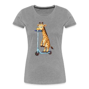 Süße Giraffe Roller Scooter Freundschaft Cartoon - Frauen Premium Bio T-Shirt - Grau meliert - Vorne - Mia (176cm)