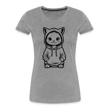 Chaton en sweat à capuche - T-shirt bio Premium Femme - gris chiné - Devant - Mia (176cm)