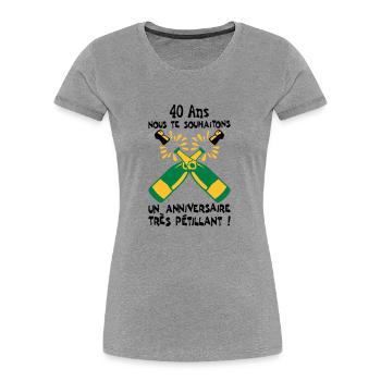40 ans bouteille petillant anniversaire - T-shirt bio Premium Femme - gris chiné - Devant - Mia (176cm)