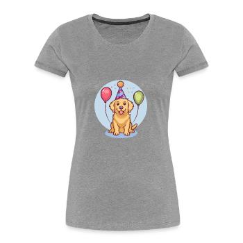 Golden Retriever Hunde Geburtstag Comic Lustig - Frauen Premium Bio T-Shirt - Grau meliert - Vorne - Mia (176cm)