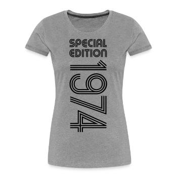 Édition spéciale 1974 - Anniversaire 1974 Changement de couleur - T-shirt bio Premium Femme - gris chiné - Devant - Mia (176cm)