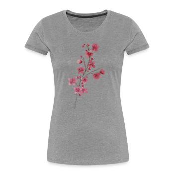 Rameau de cerisier  - T-shirt bio Premium Femme - gris chiné - Devant - Mia (176cm)