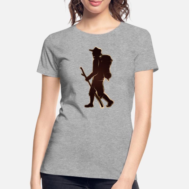 Pilger oder Wanderer mit Wanderstab & Rucksack Frauen Premium Bio T-Shirt