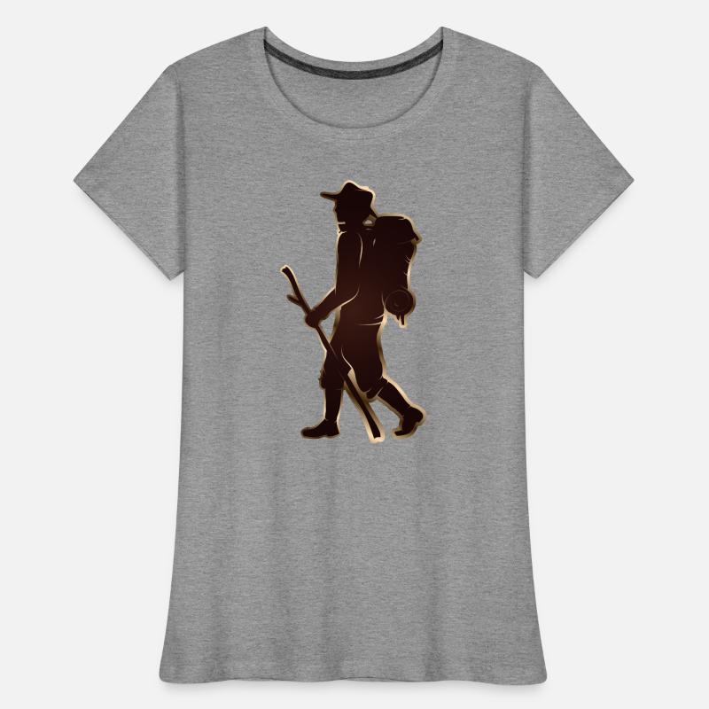 Pilger oder Wanderer mit Wanderstab & Rucksack Frauen Premium Bio T-Shirt