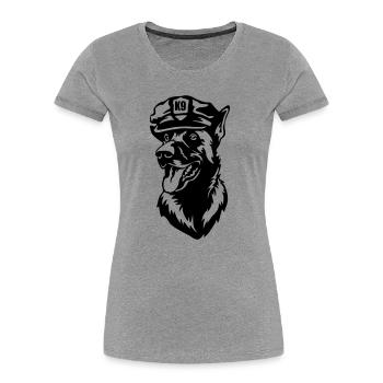 Tête de Malinois - T-shirt bio Premium Femme - gris chiné - Devant - Mia (176cm)