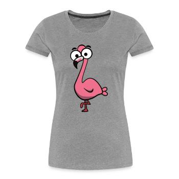 Cheerful Pink Flamingo Cartoon - Women's Premium Organic T-Shirt - heather grey - Front - Mia (176cm)