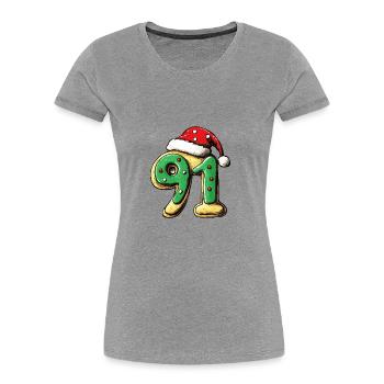 91 Numéro Noël - T-shirt bio Premium Femme - gris chiné - Devant - Mia (176cm)