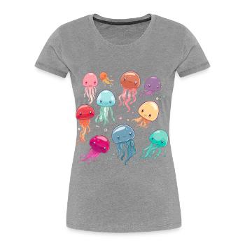 Qualle Schwarm Sea Beach Meduse Marine Diver - Frauen Premium Bio T-Shirt - Grau meliert - Vorne - Mia (176cm)