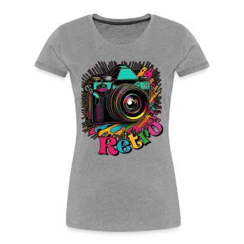 60er Jahre Retro Kamera - Frauen Premium Bio T-Shirt - Grau meliert - Vorne - Mia (176cm)