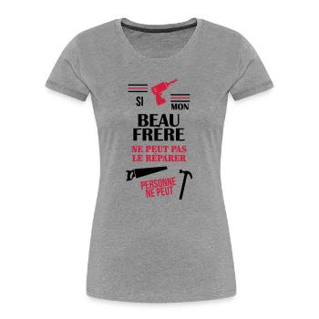Belle Beau-Frère / Belle-Sœur / Beau Frere / Belle - T-shirt bio Premium Femme - gris chiné - Devant - Mia (176cm)