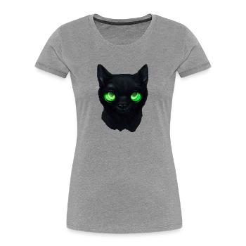 Schwarze Katze mit grünen Augen - Frauen Premium Bio T-Shirt - Grau meliert - Vorne - Mia (176cm)