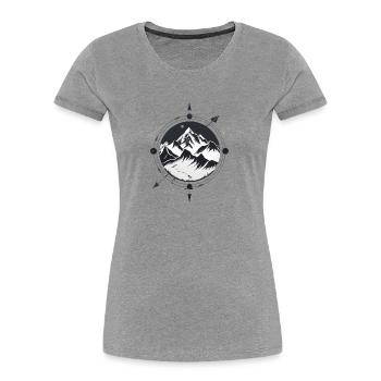 Boussole avec montagnes pour la randonnée - T-shirt bio Premium Femme - gris chiné - Devant - Mia (176cm)