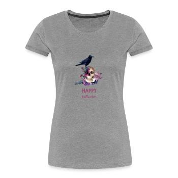 the crow and the skull - Frauen Premium Bio T-Shirt - Grau meliert - Vorne - Mia (176cm)